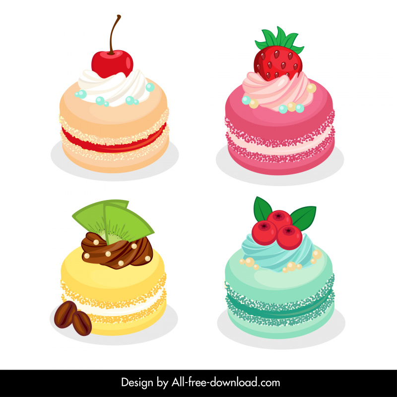 Fruits Macarons Icons Sets Colorful Classical Circle Shapes