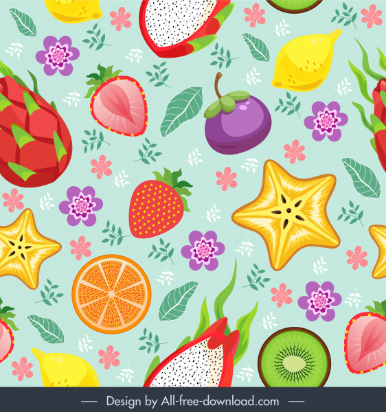 frutas patrón colorido decoración clásica plana