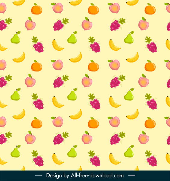 plantilla de patrón de frutas colorido plano que repite el diseño