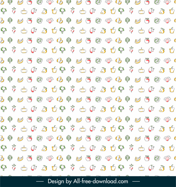 template pola buah-buahan ikon berulang kecil yang cerah datar
