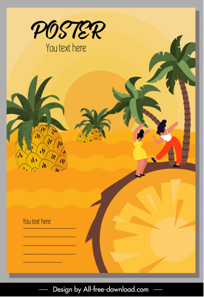 ملصقات الفواكه الأناناس جزر رسم الكلاسيكية الملونة