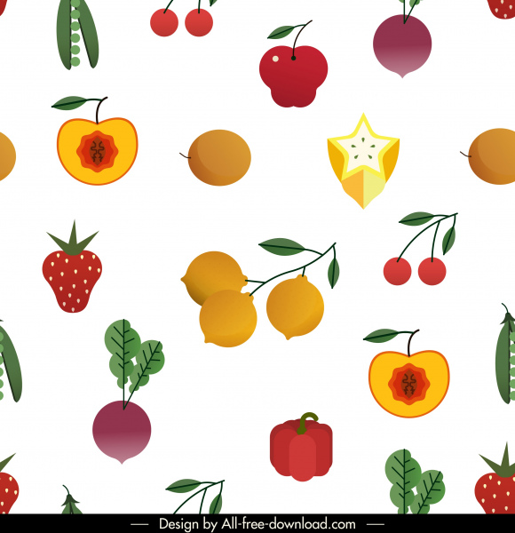 buah sayuran pola dekorasi warna-warni cerah