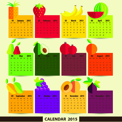 buah-buahan dengan grafis vektor calendar15