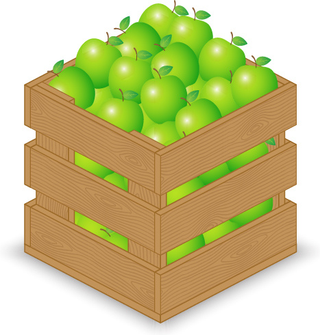 Früchte mit Holzkiste Vektorgrafiken
