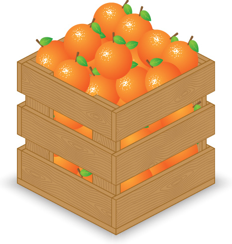 buah-buahan dengan grafis vektor peti kayu