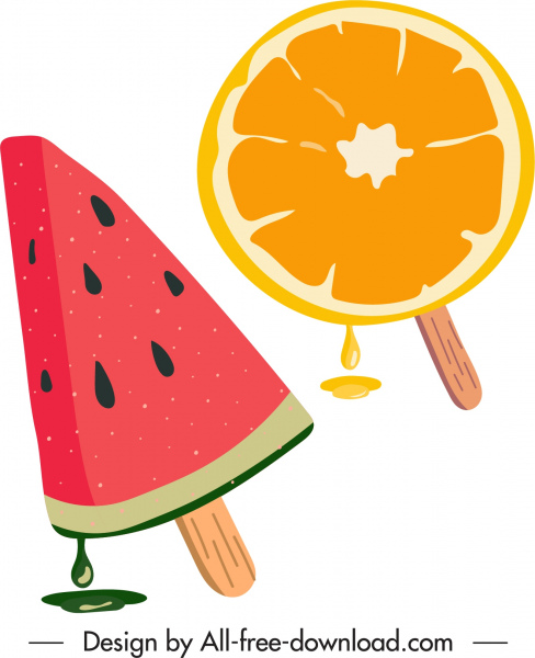 ikony lody owocowe arbuz pomarańczowy szkic