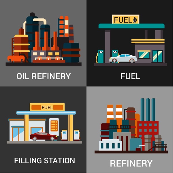 إمدادات الوقود المفاهيم معزولة مع مختلف أنواع ملونة