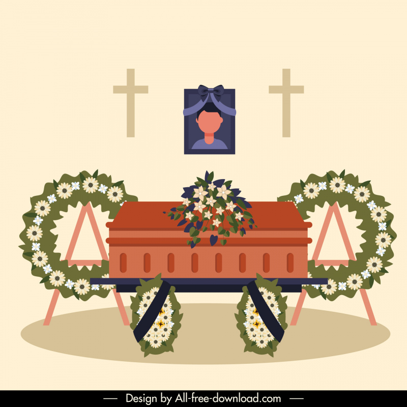 葬儀のアイコン棺の花輪のスケッチ