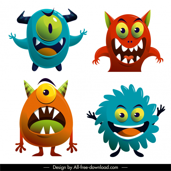 有趣的外星人怪物圖示五顏六色的卡通人物素描