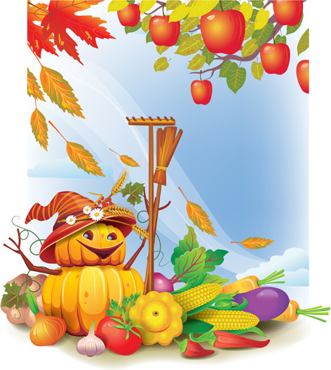 Funny Autumn Pumpkins Vector Graphic
