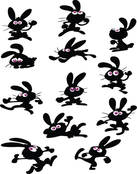 Funny Bunny Silhouettes Vector Set