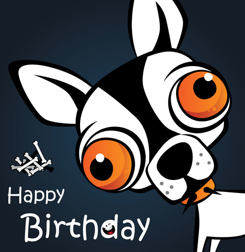 Funny Cartoon Character With Birthday Cards Set Vector