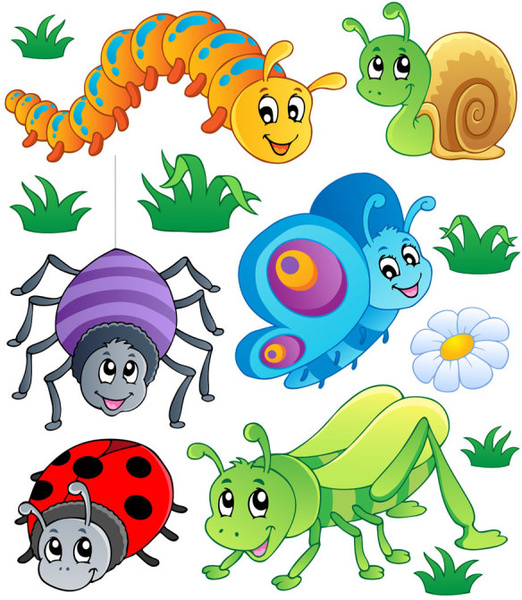 insectos graciosos dibujos animados conjunto de vectores