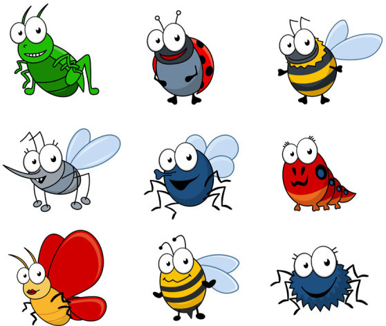 insectos graciosos dibujos animados conjunto de vectores