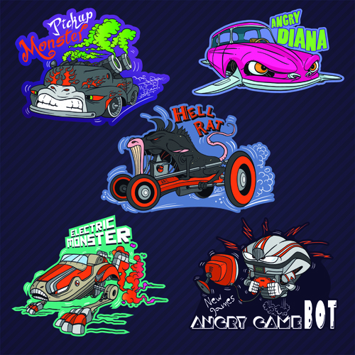 Funny Cartoon Transport Elements Vector Funny Cartoon Transport Elements Vector