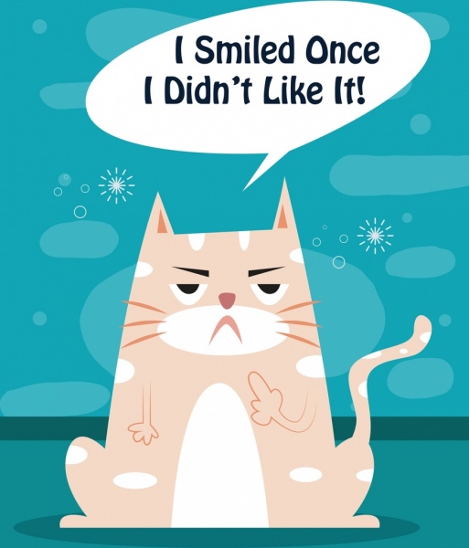 مضحك القط الرسم الملونة المسطحة تصميم ديكور الرسالة
