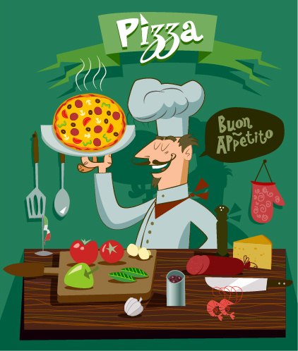 Funny Chef With Pizza Vector 3