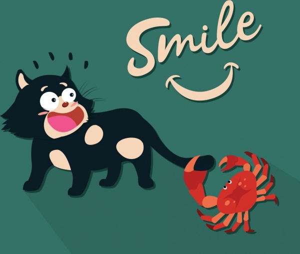 lustige Zeichnung Lächeln Konzept Katze Krabbe Symbole
