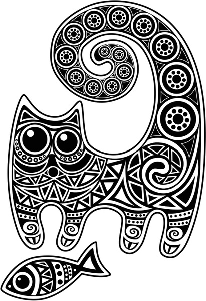 Funny Floral Pattern Cats Vector