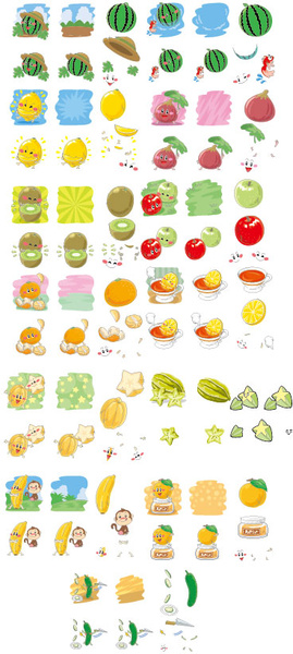 buah-buahan lucu ekspresi ikon vektor