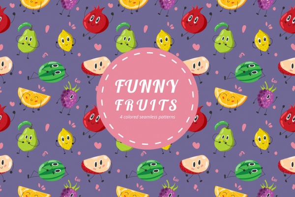 Funny Fruits Vector Pattern