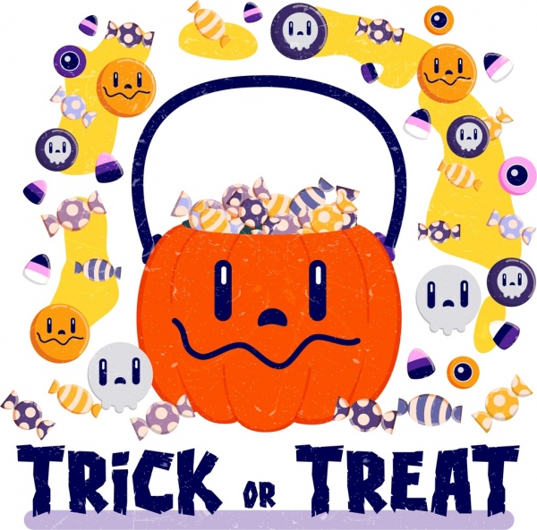 lustige Halloween-hintergrund Bonbons Kürbis Schädel Symbole