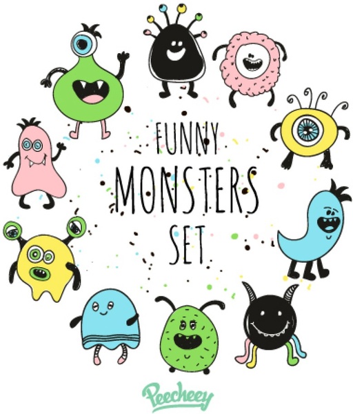 Conjunto de monstruos divertidos