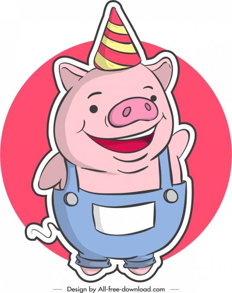 etiqueta engomada del cerdo divertido icono estilizado diseño de la historieta