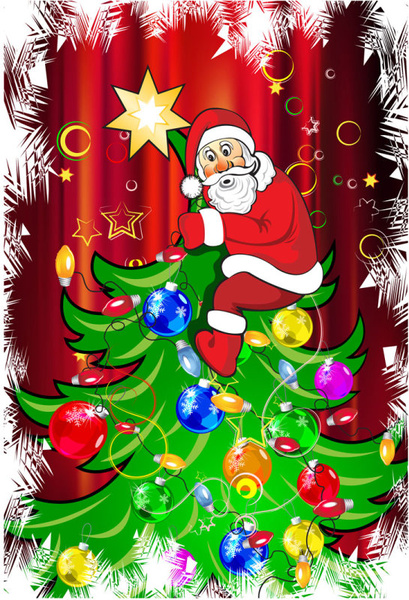 vektor santa claus dan pohon Natal yang lucu