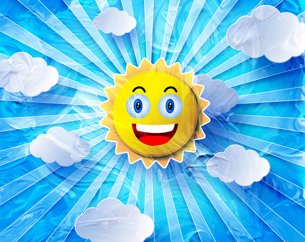 Funny Sun vector diseño con fondo azul