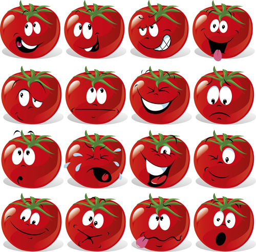 komik domates yüz ifadeleri simgeler vektör