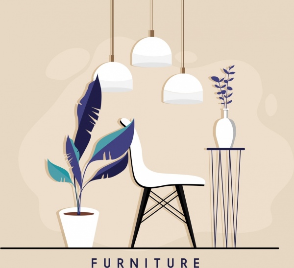 広告の背景の椅子テーブル ライト アイコン装飾家具