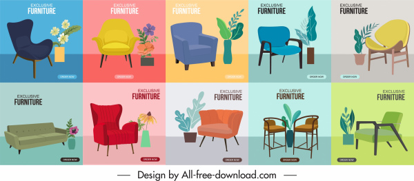 Möbel Werbung Banner Vorlagen Stühle Skizze elegante Dekor