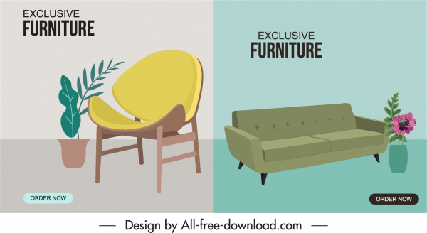 家具広告バナー椅子観葉植物のスケッチ
