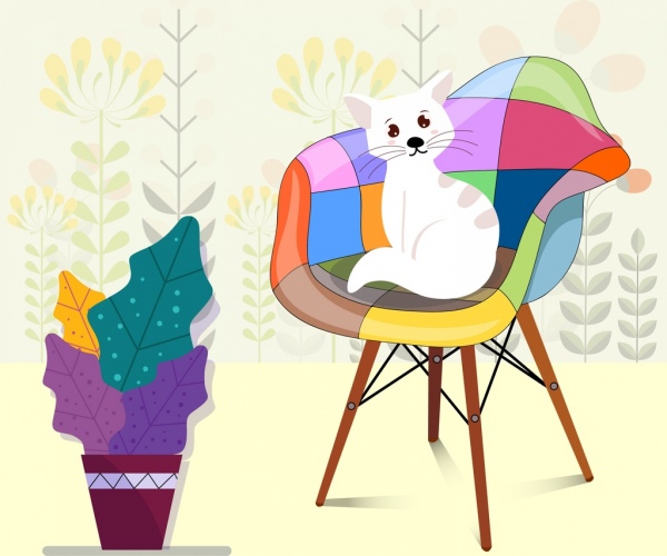 muebles fondo gato icono sillón color dibujos animados