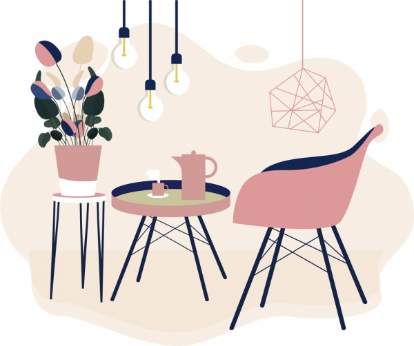 mobilya dekor arka plan sandalye masa saksı simgeler dekor