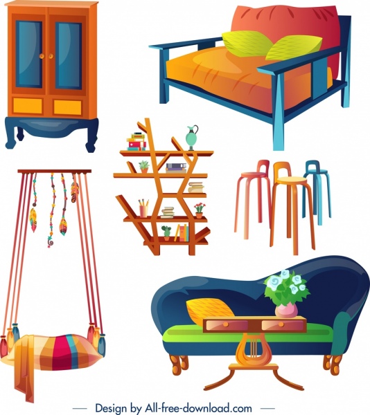 家具设计元素色彩缤纷的3D设计