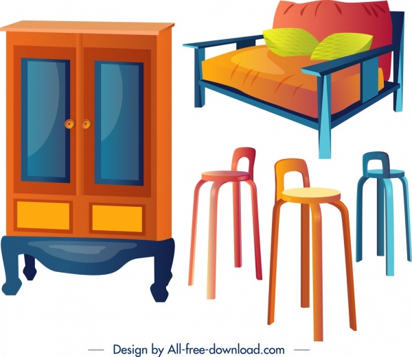 mobiliário design elementos guarda-roupa sofá cadeiras ícones