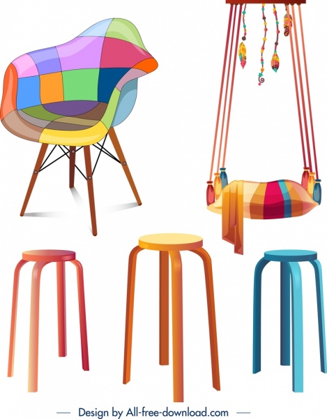 icônes de meubles chaises swing objets colorés 3d design
