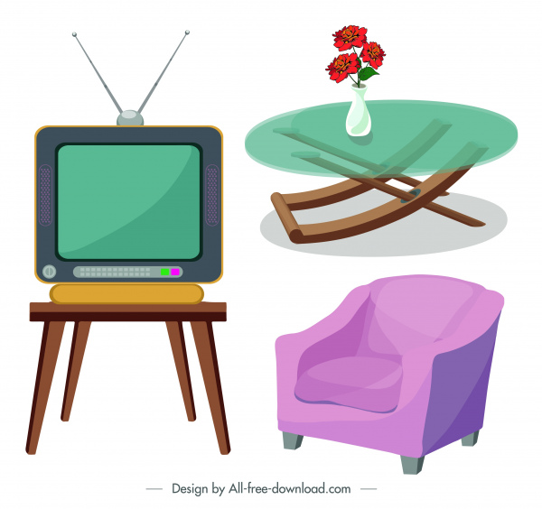 ikony meble stół krzesło telewizja szkic