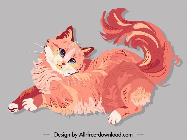 Pintura de gato peludo Design clássico desenhado à mão