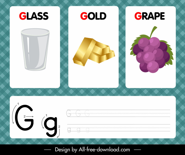 g alfabeto educativo fondo cristal espejo de uva de oro