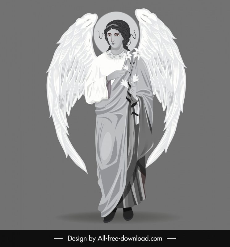 Gabriel Angel ikon garis besar karakter kartun hitam putih