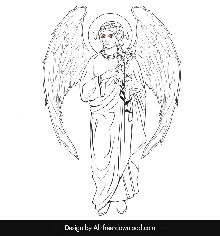 gabriel angel ícone preto branco desenhado à mão contorno