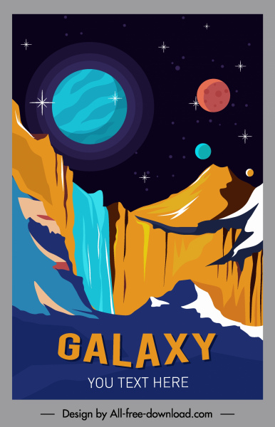 銀河ポスター惑星風景スケッチカラフルなデザイン