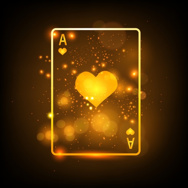 도박 카드 배경 반짝 노란색 장식 심장 아이콘