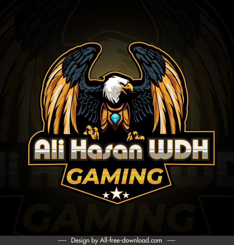 Gaming-Logo-Vorlage Moderne dunkle symmetrische Adlerskizze