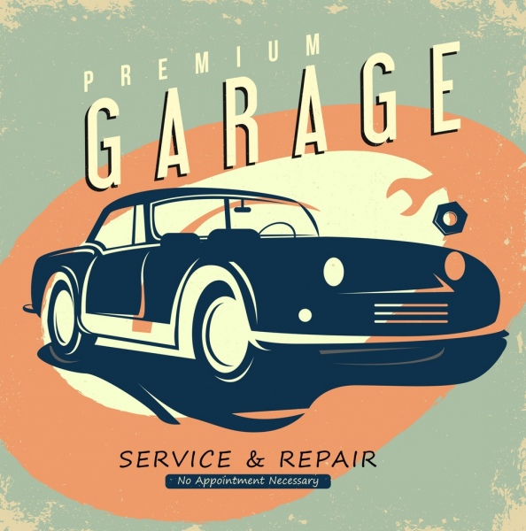 garażu reklama samochodu ikona retro design
