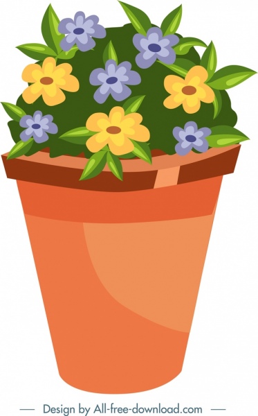 elemen desain taman ikon pot bunga dekorasi warna-warni