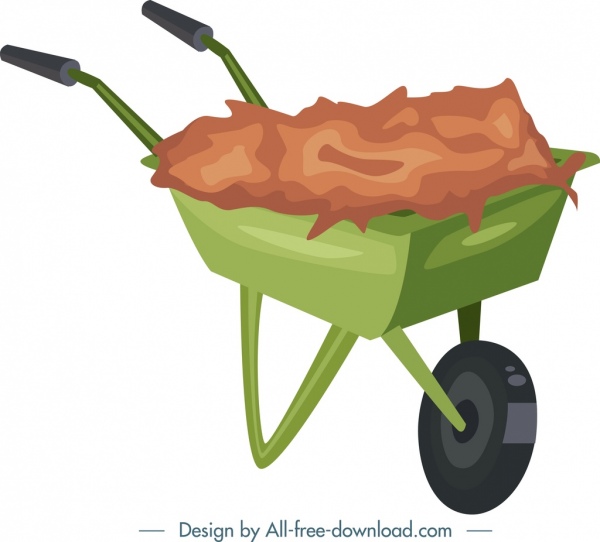 jardinagem fundo carrinho de mão ícone colorido design 3d